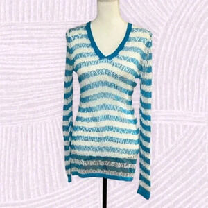 Tommy Bahama size M blue and white open weave cover up/lightweight sweater EUC